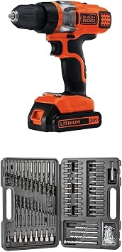BLACK+DECKER BDA91109 Combination Accessory Set, 109-Piece with BLACK+DECKER LDX220C 20V MAX 2-Speed Cordless Drill Driver Includes Battery and Charger