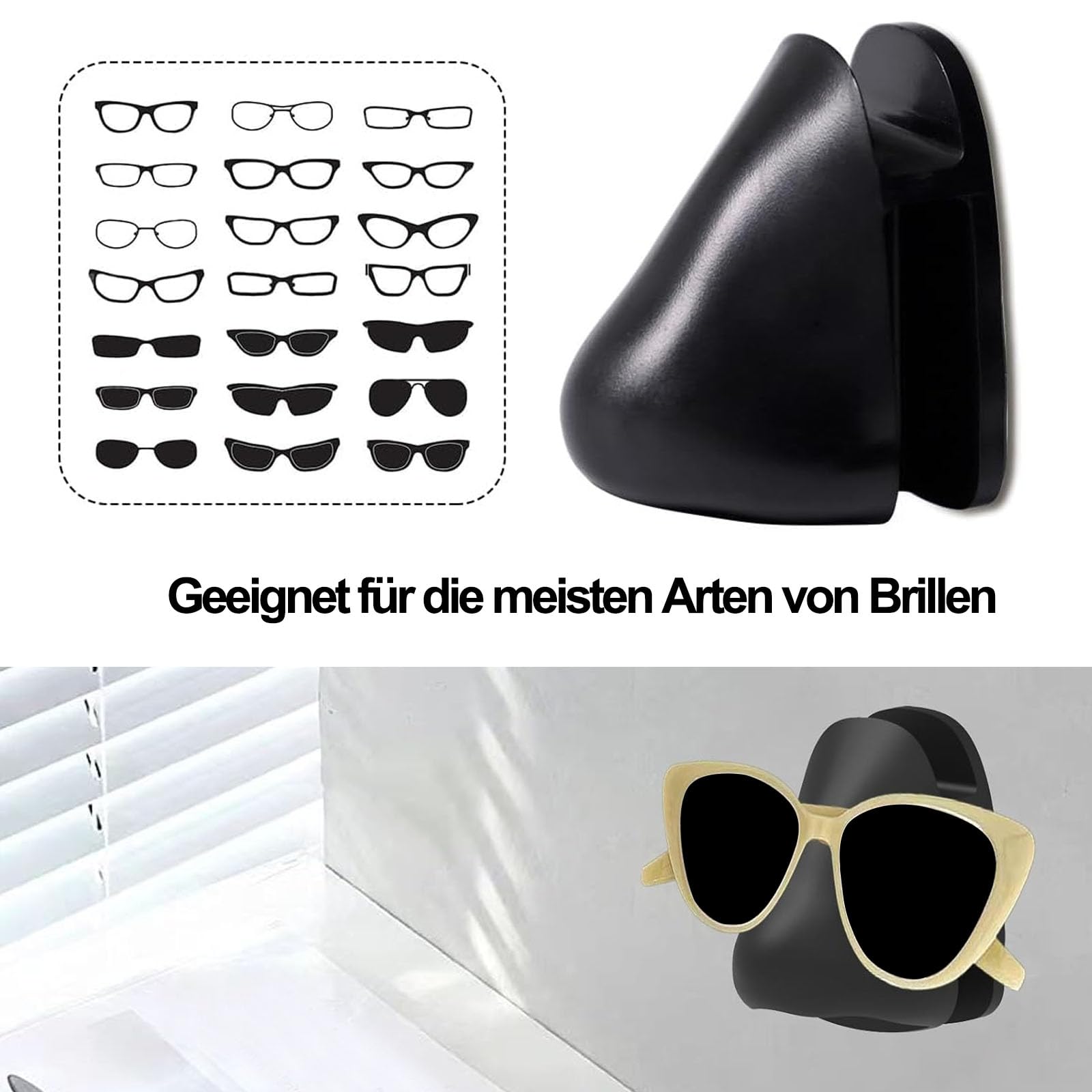 Soporte para gafas de pared autoadhesivo, 8 unidades, organizador de almacenamiento, negro