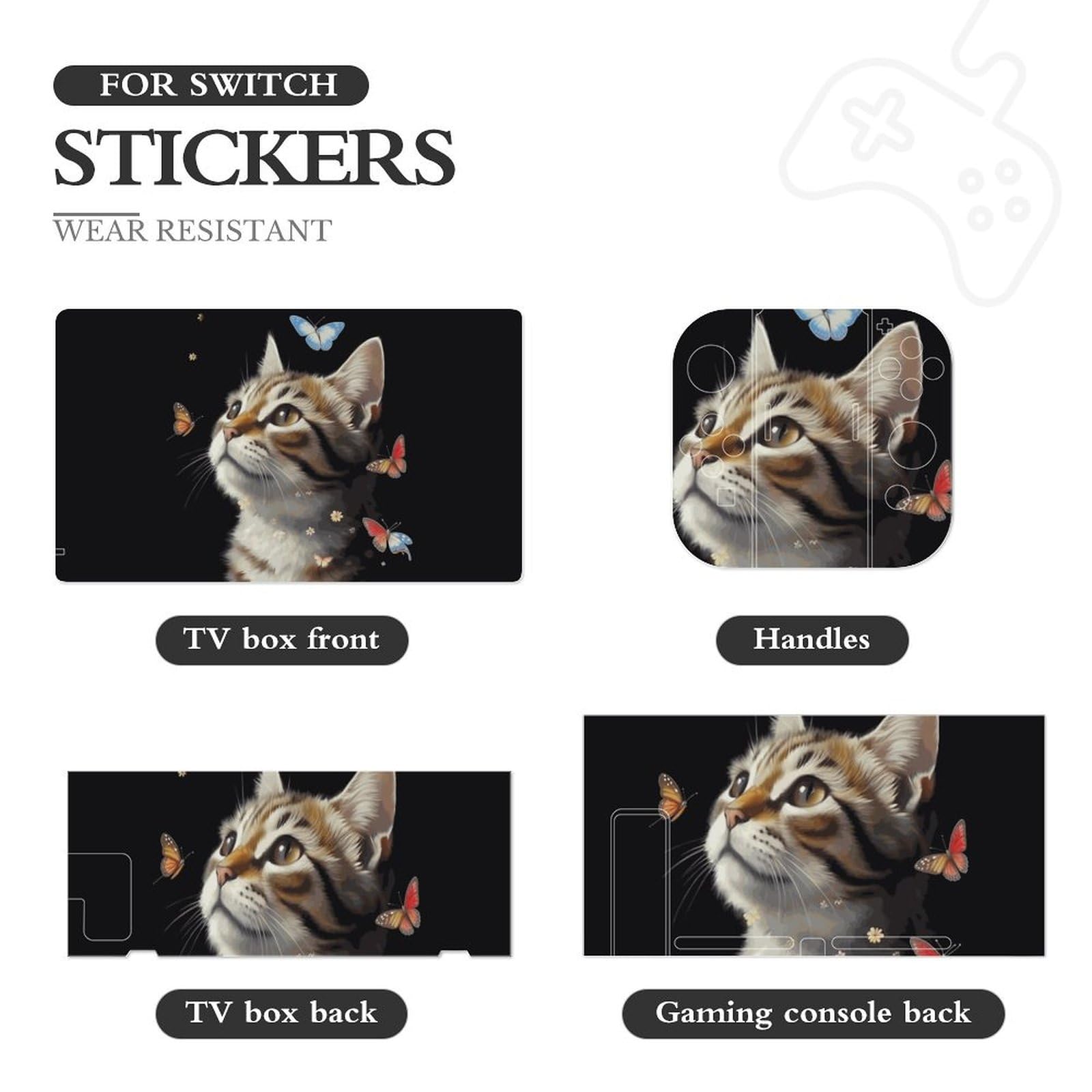 Set completo di adesivi in vinile per interruttore, motivo gatto, compatibile con Game Switch Standard