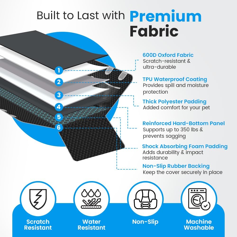 PAWPYSTUFF Backseat Extender for Dogs - Waterproof, Supports 350 lbs, Hard Bottom Dog Hammock for Cars, SUVs & Trucks | Scratch-Proof Dog Seat Cover, Non-Slip Pet Seat Protector with Safety Belt