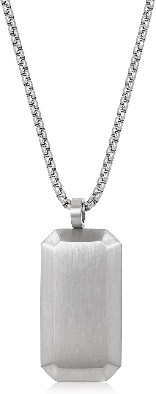 Invicta Jewelry Men's Small Beveled Edge Antiqued Dog Tag Necklace