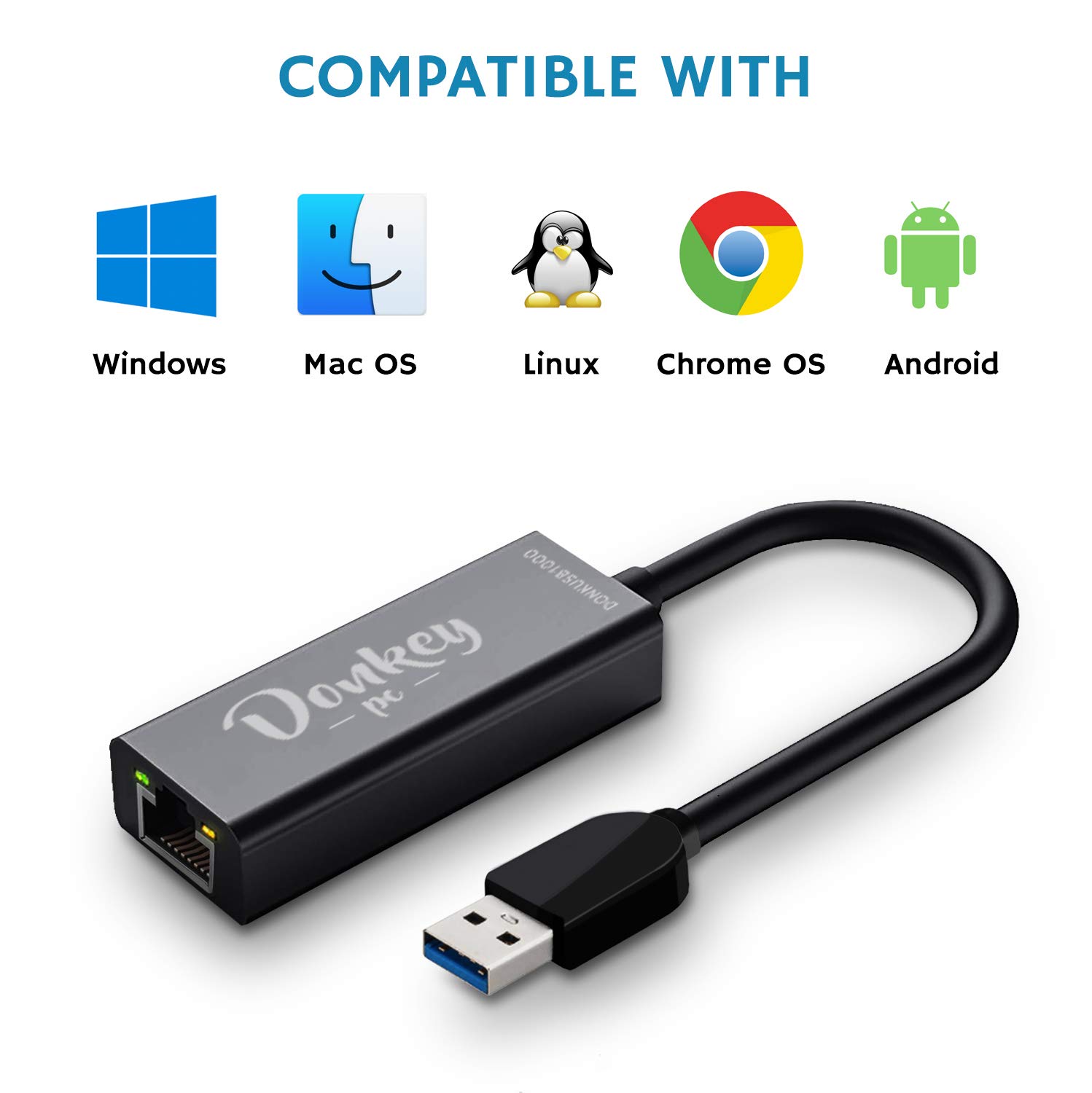 Adattatore USB 3.0 A Gigabit Ethernet - Scheda Di Rete Portatile 10/100/1000 Mbps Per Windows, Mac, Linux, Android