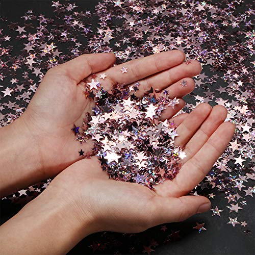 Image of 60 g Star Confetti Glitter Star Table Confetti Metallic Foil Stars for Party Wedding Festival Decorations(Glitter Rose Gold Set, 10mm and 6mm)