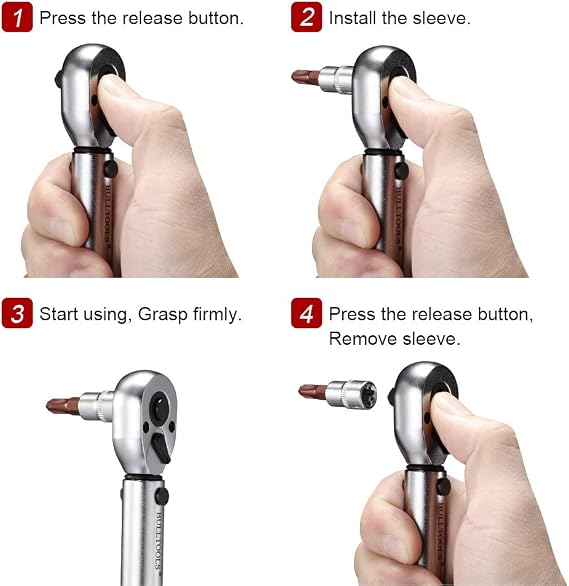 BULLTOOLS 1/4-inch Drive Click Torque Wrench Set Dual-Direction Adjustable 90-tooth Torque Wrench with Buckle (20-200in.lb / 2.26-22.6Nm)