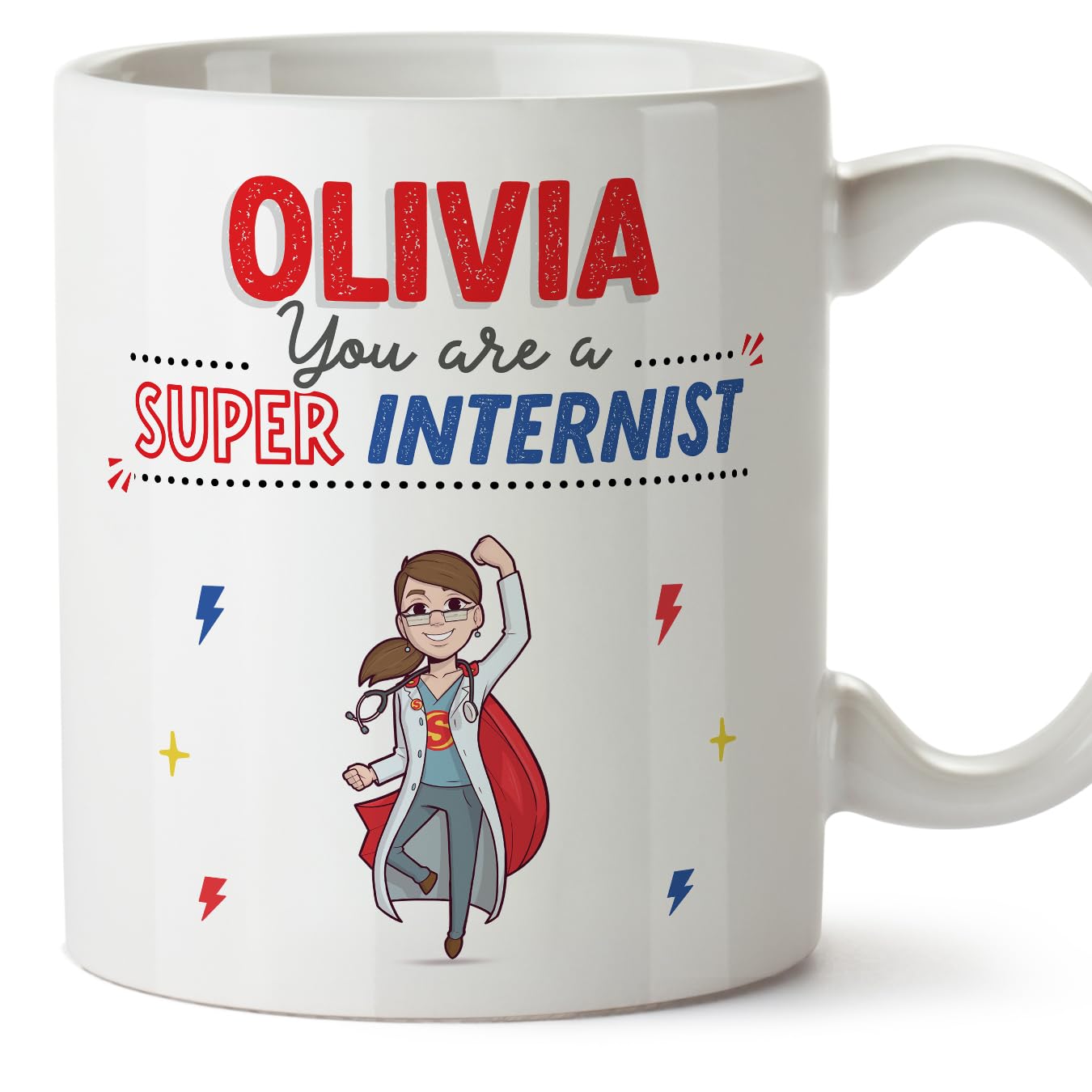 MUGFFINS Personalised Mug for Internist Woman - in English - You are Super! - Funny Custom Gift for Colleagues - Ceramic 11oz Mug
