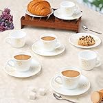 Larah by BOROSIL Ingot Opalware Cup and Saucer Set of 12 pcs | Tea/Coffee Cups 90 ml | Microwave & Dishwasher Safe | Bone-Ash Free | Crockery Set Ideal for Daily Use & Gifting, White