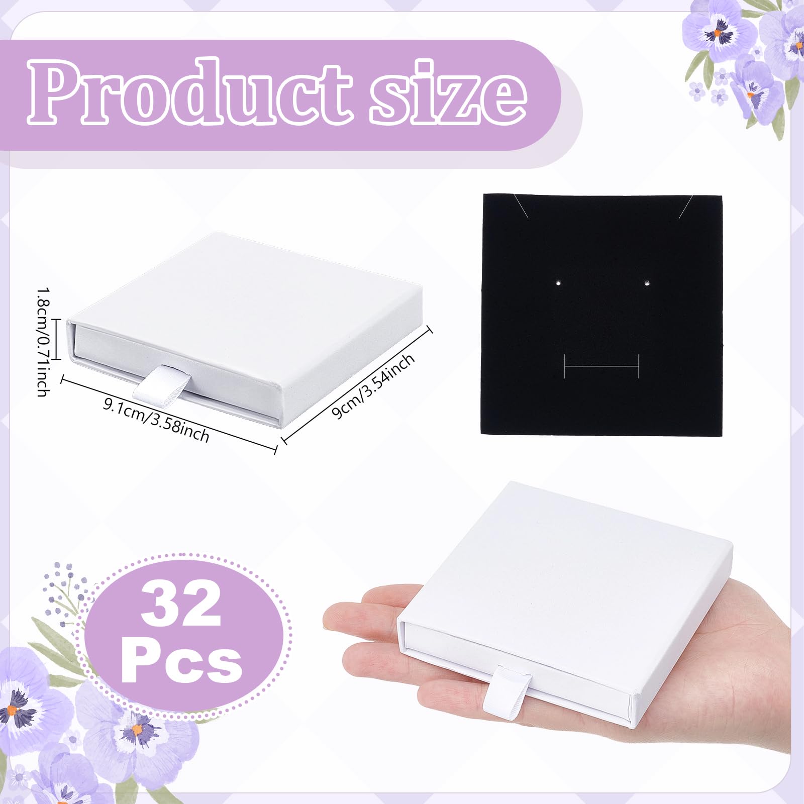 Schmuck-Geschenkboxen aus weißem Karton, 9 x 9 x 1,7 cm, quadratisch, für Halsketten, Armbänder, Ohrringe, Organizer, kleine Schublade, Geschenkbox mit Deckel und Schwamm für Halsketten