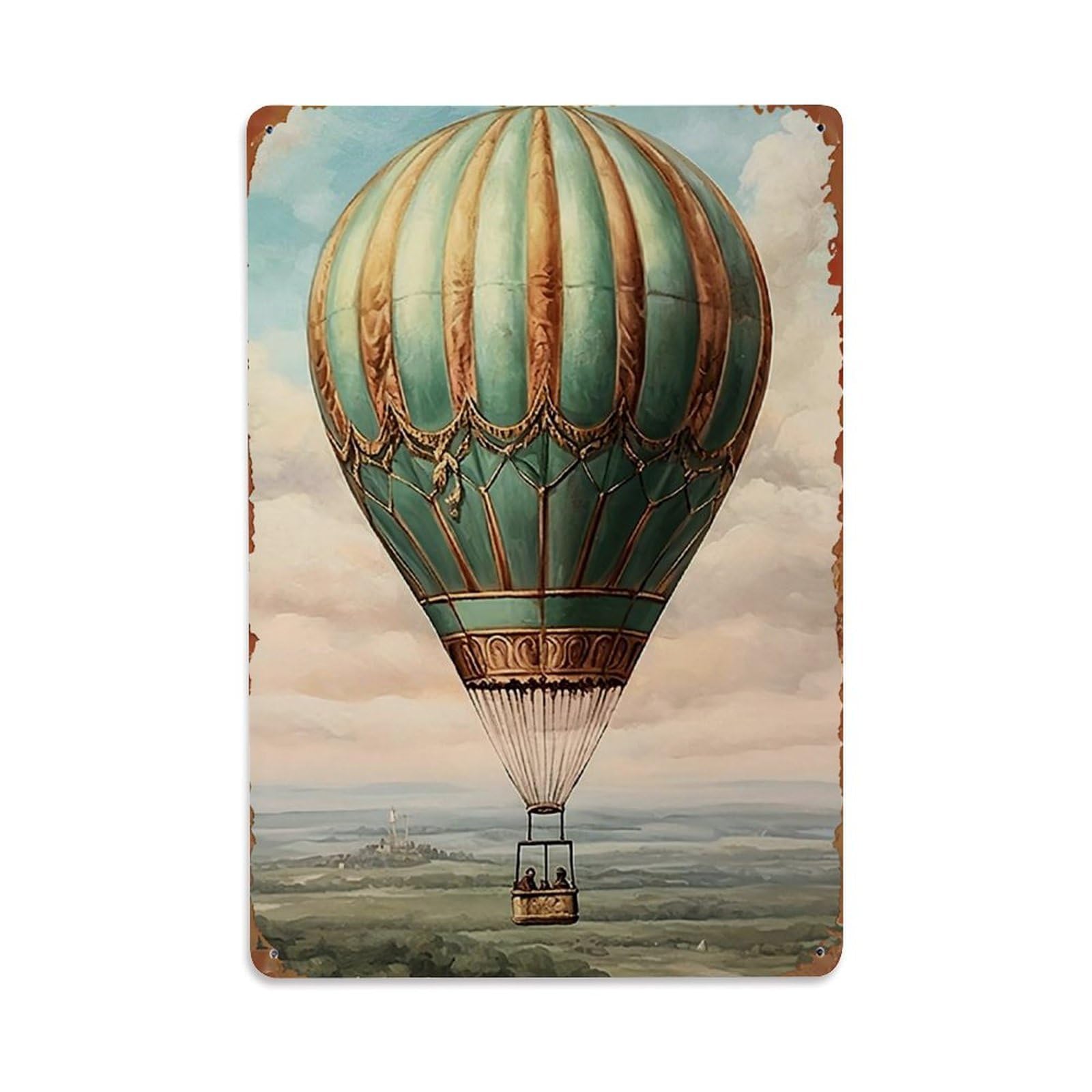 Jdfenggu Vintage Hot Air Balloon Illustration Retro Metal Tin Sign, Metal Poster For Bar, Home, Man Cave, Kitchen, Laundry Room Art Decor 8X12 Inch