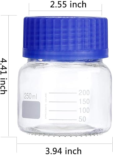 Miniatura 10 de Moonetto Paquete de 6 botellas de vidrio de laboratorio de 8.5 fl oz de boca ancha graduadas con tapa de rosca naranja GL80