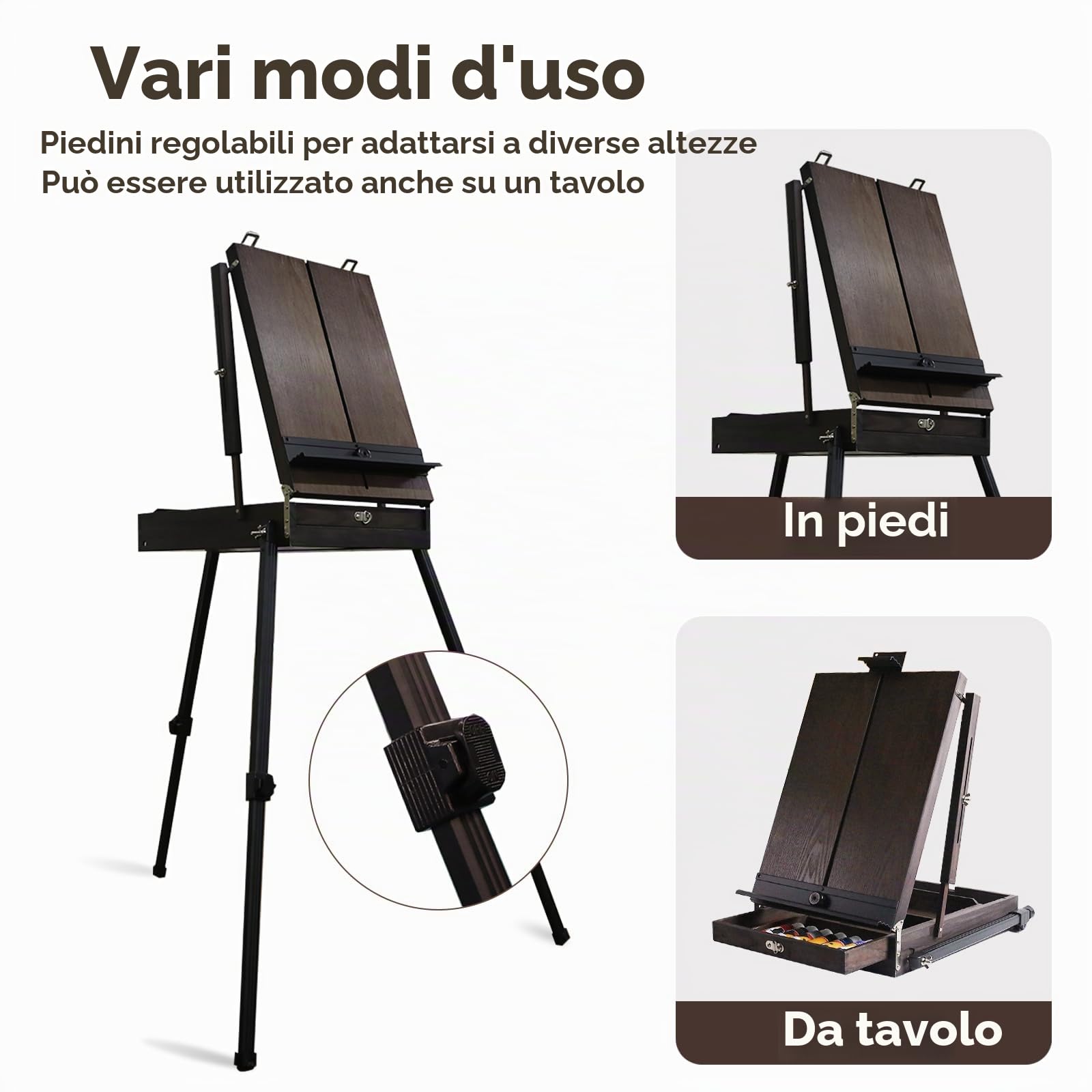 CONDA Cavalletto in stile francese da 177,8 cm con gambe in alluminio, cavalletto pieghevole per schizzi e pittura con cassetto, cavalletto treppiede per pittura, schizzi, esposizione