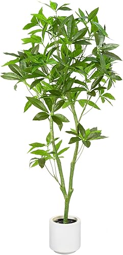 Waoops Árbol artificial de 5.3 pies de Pachira Macrocarpa para el dinero, planta falsa, árbol de imitación para decoración de oficina, interior o