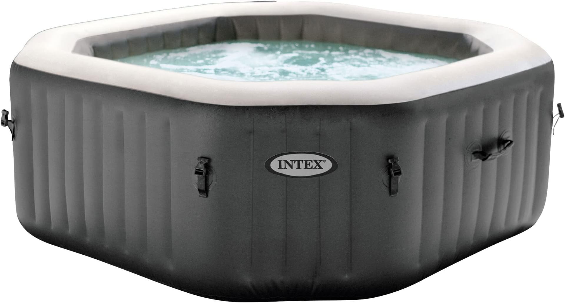 Intex PureSpa 4 Person Fiber-Tech Construction Portable Octagonal Inflatable Outdoor Backyard Hot Tub Spa with 120 Bubble Jets, Gray