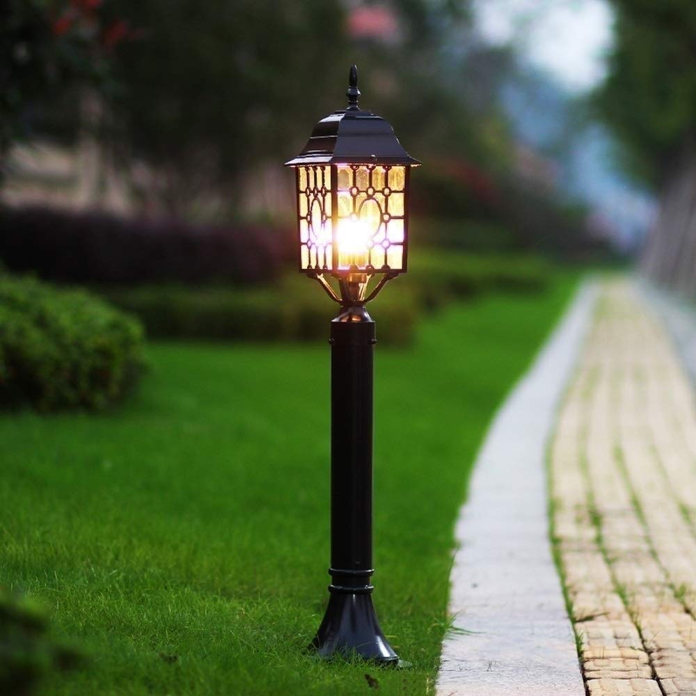 Moderne IP55 Étanche 100 cm Créatif Noir Jardin Poteau Européen Vintage Extérieur Pelouse Lampadaire Aluminium Métal Pilier Haut Poteau Lanterne Planification de la Cour,