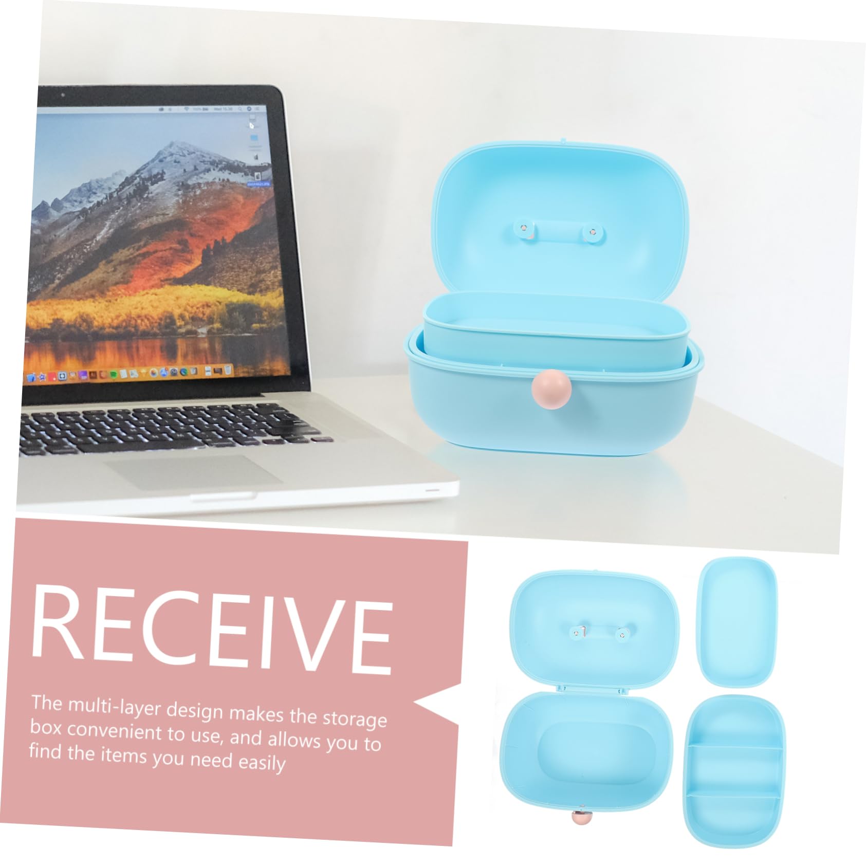 Uonlytech Scatola Organizer Multiuso a 3 Livelli Blu in Plastica | Capacità Ampia, per Bambine e Ragazze, Pratico per Bijoux e Accessori Manicure