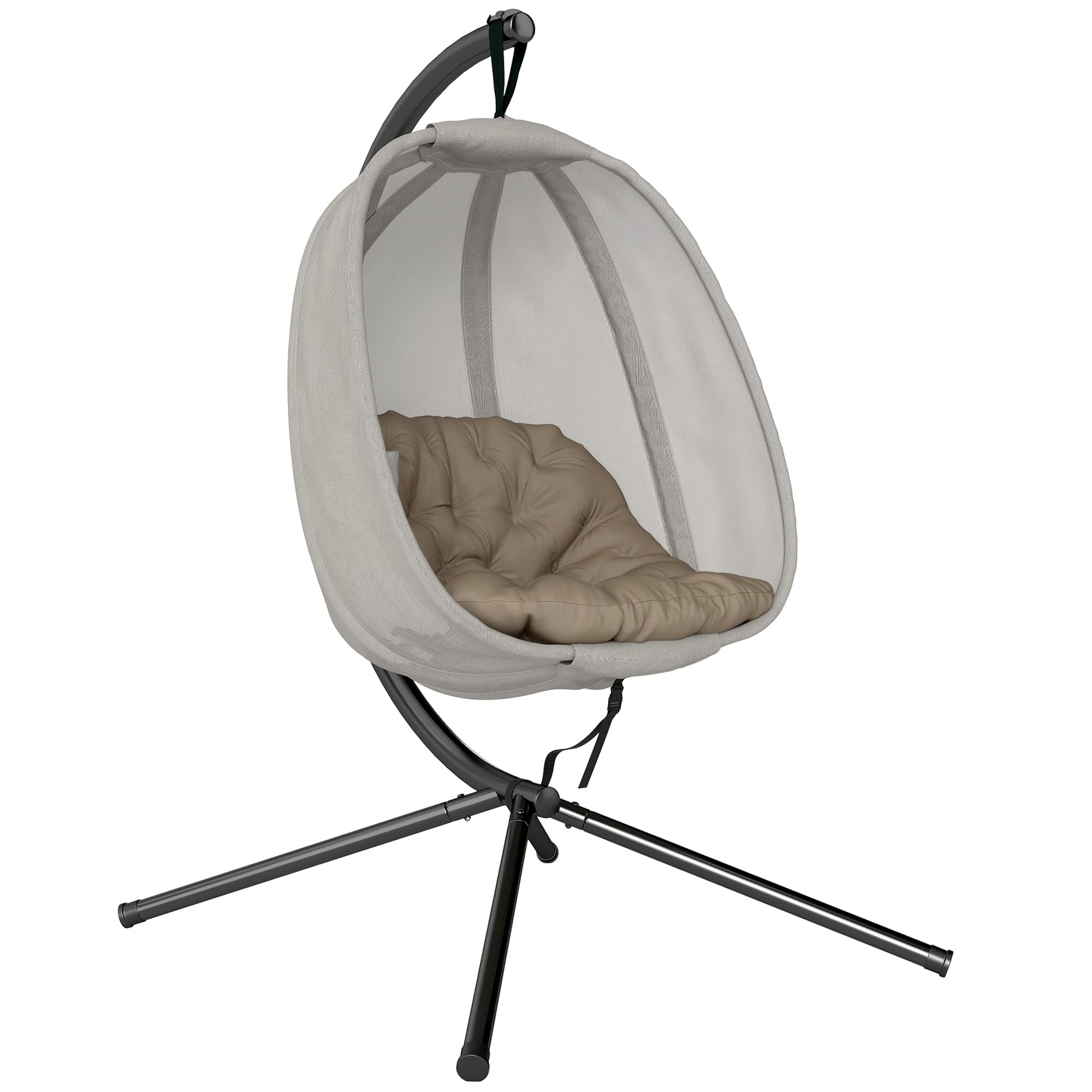 Outsunny Unisex Khaki Hanging Egg Chair, Folding Texteline Swing Hammock With Side Pocket In