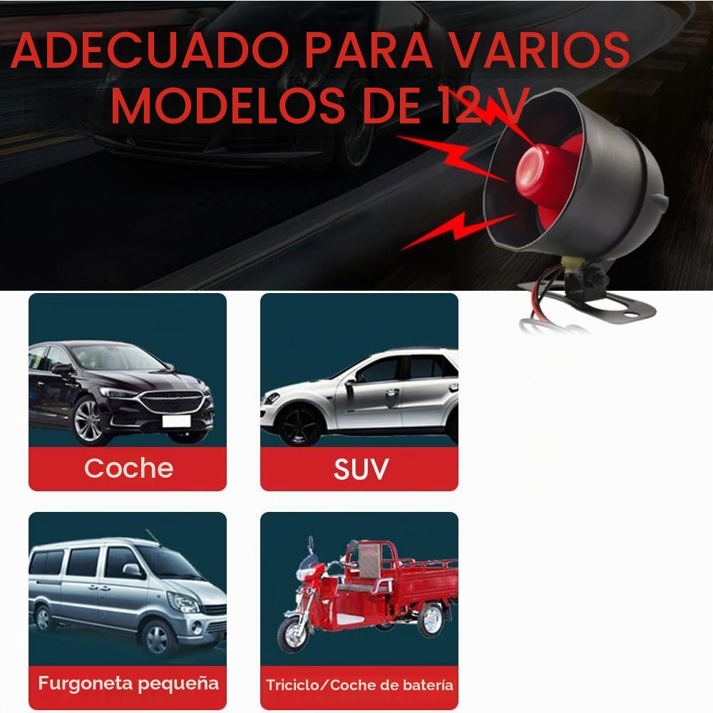 Alarma coche 12V antirrobo coche con 2 mandos sensibilidad ajustable | Sistema alarma para coche 12V con 7 niveles de sensibilidad y 2 controles remotos para protección diaria del vehículo