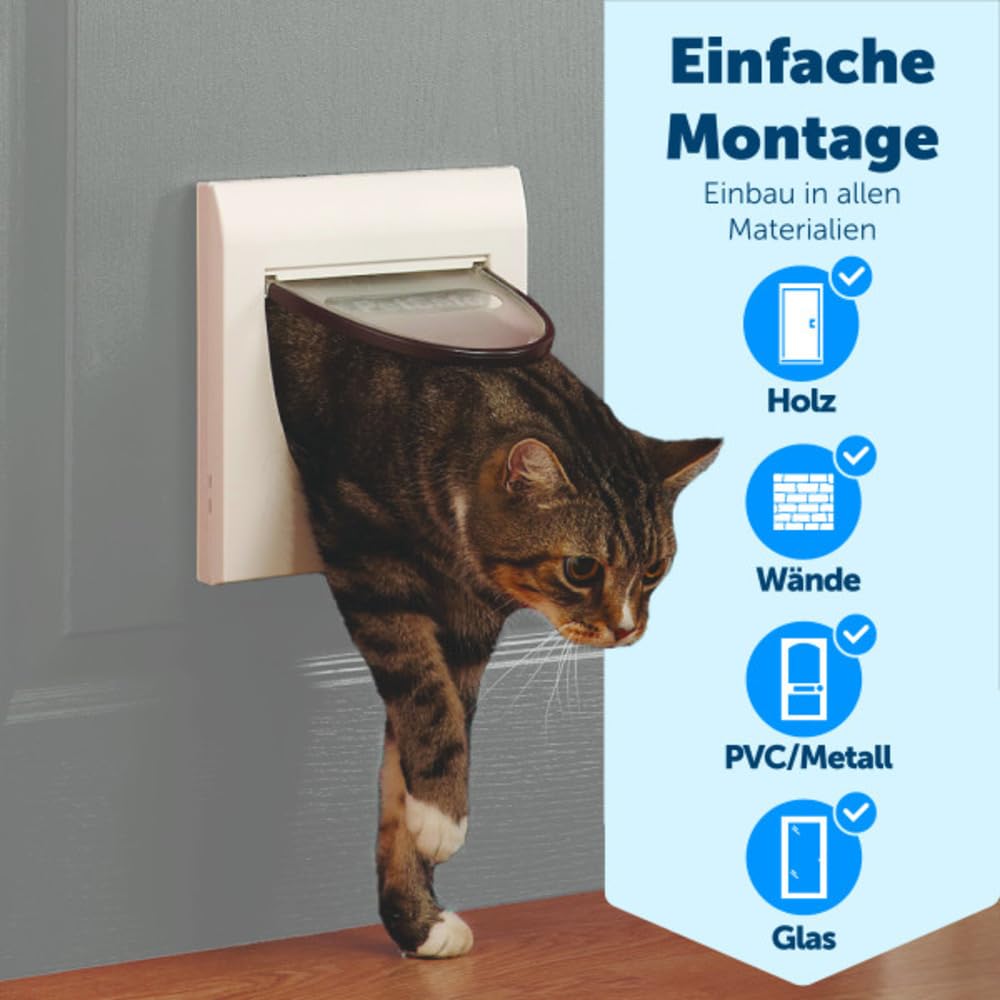 PetSafe Katzenklappe mit 4 Verriegelungsmöglichkeiten - Haustiertür für Katzen, Einfache Installation - Manuelle Verriegelung, robuster Rahmen - Weiß, inklusive Erweiterungstunnel