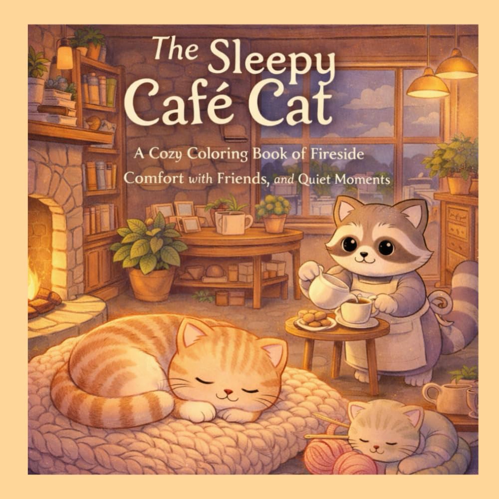 The Sleepy Cafe Cat: A Cozy Coloring Book of Fireside Comfort with Friends, and Quiet Moments