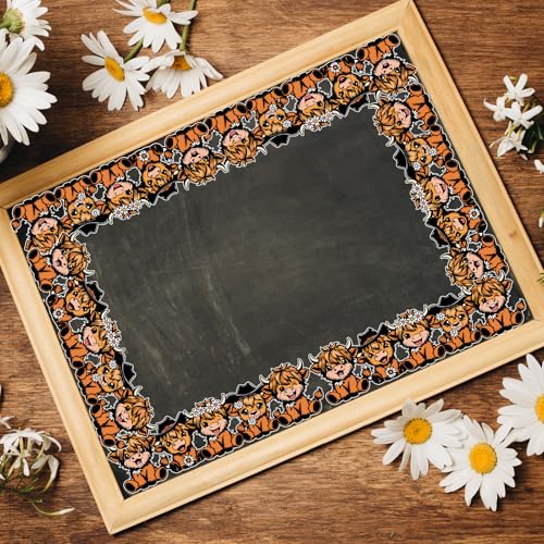 Image of Whaline Cartoon Highland Cow Bulletin Board Border Brown Cow Flower Die Cut Trim Border Roll for Back to School Classroom Home Party Supplies