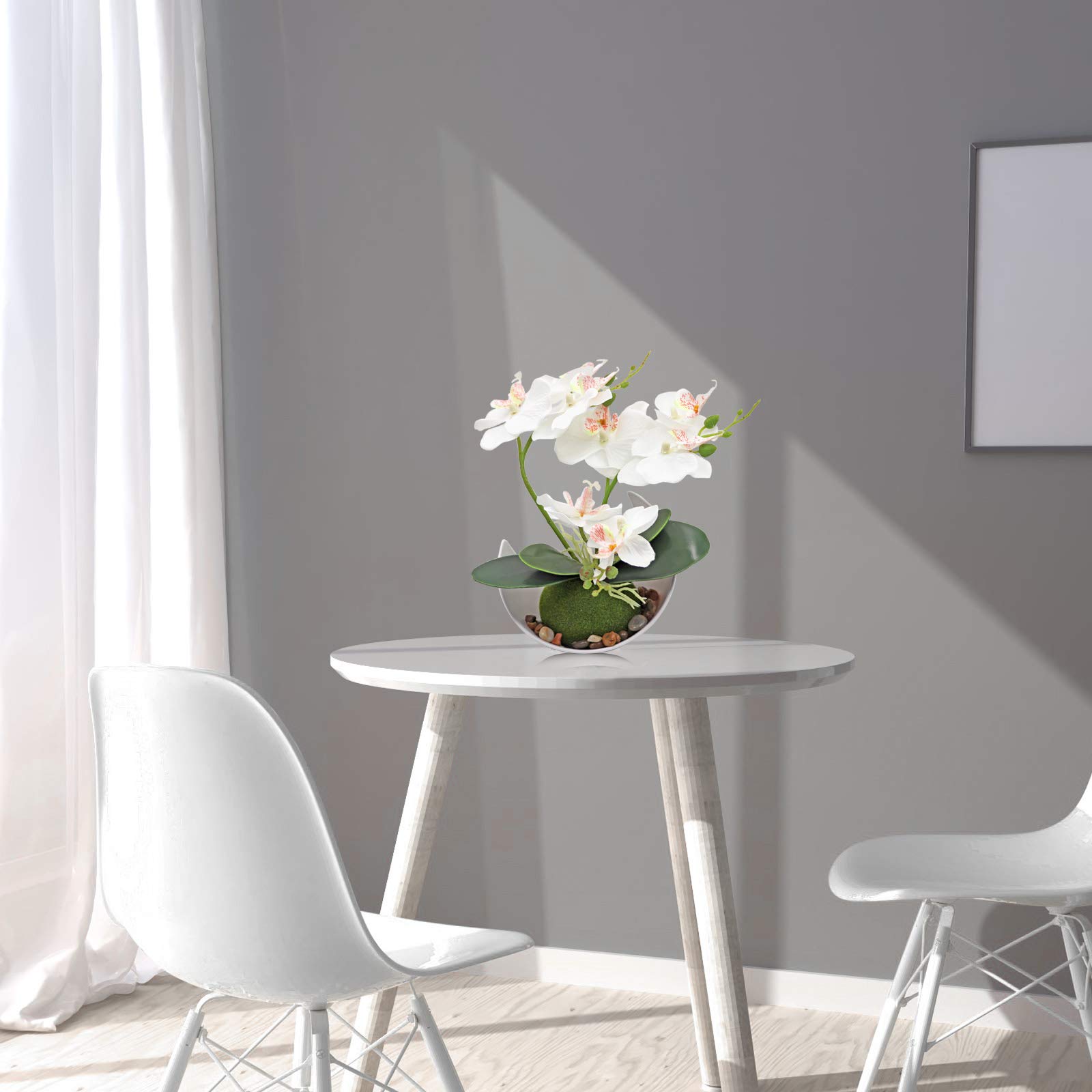 Flor de orquídea artificial, arreglo floral de Phalaenopsis blanco con jarrón, planta en maceta Bonsái para boda, fiesta, oficina, mesa, centro de mesa, baño, decoración del hogar 7