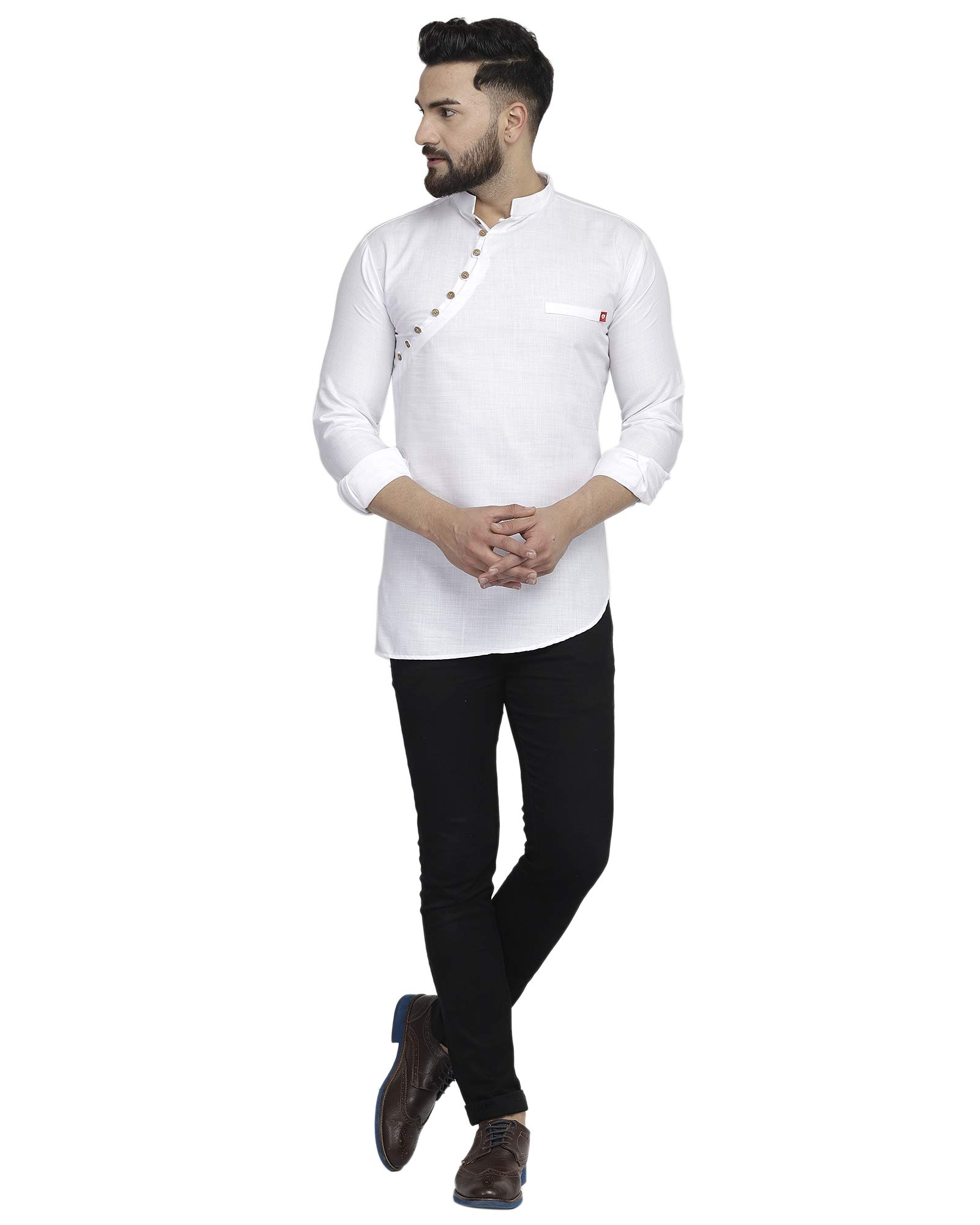 Mens Solid Cotton Blend HIGH Low Kurta