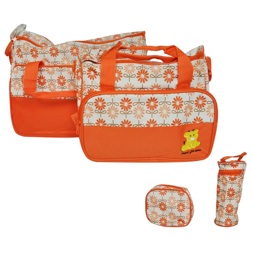 EZ Life Baby Diaper Bag Kit - Flowers (Set of 5) - Waterproof - Nylon - Orange-image-20