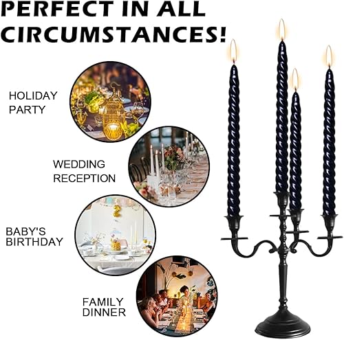 Miniatura 9 de Juego de 4 velas cónicas de 10 pulgadas de largo con aspecto metálico brillante, velas cónicas sin goteo, velas de combustión limpia de 9 horas,