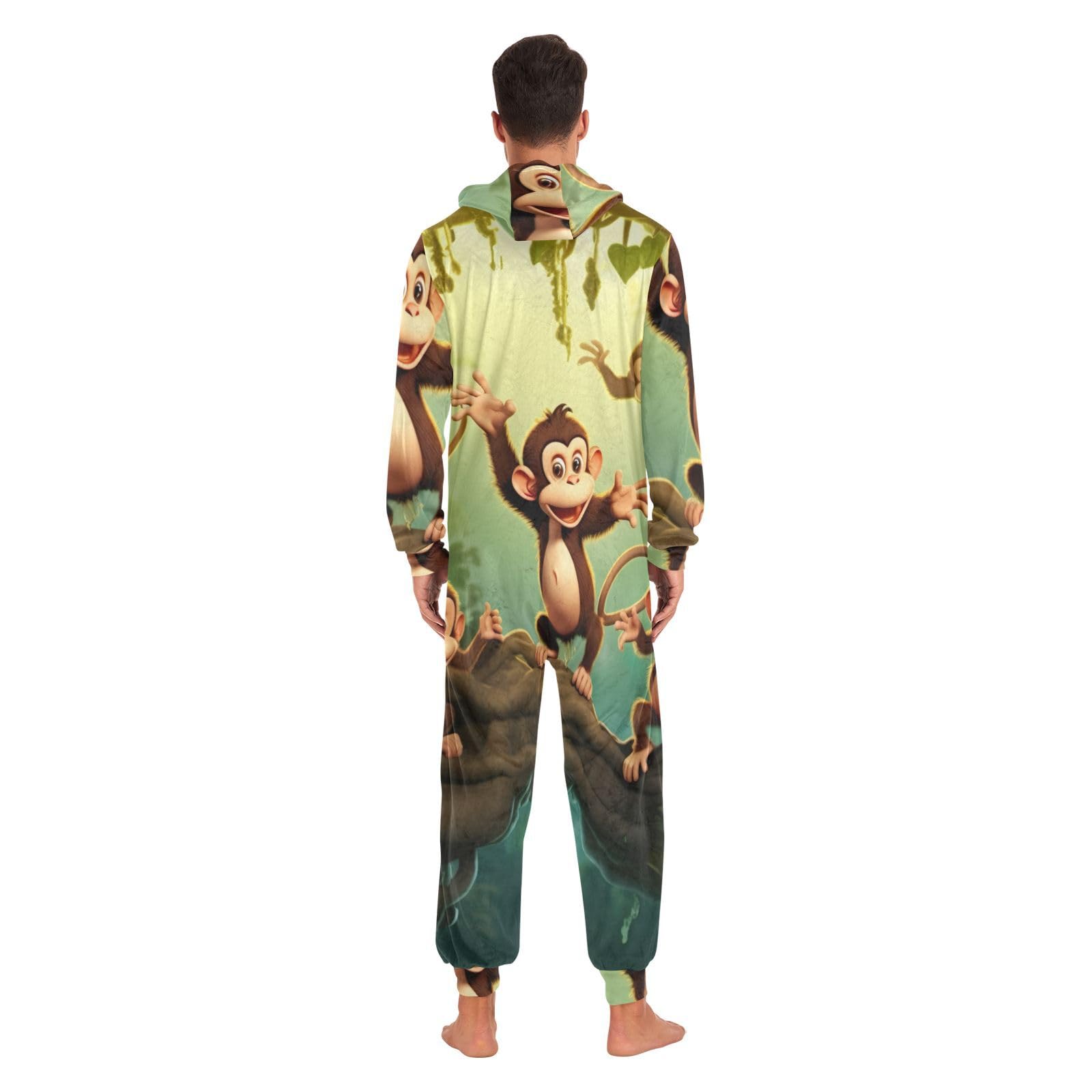 GAIREG Jungle Monkeys Onesie Pjs Adult Womens, ciepła jednoczęściowa piżama z kapturem