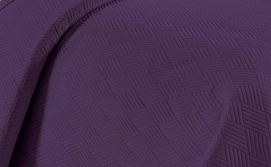 Linen Plus Luxury Oversized Coverlet Embossed Bedspread Set Solid Purple Full/Queen Bed Cover New # Ashley - Image 2