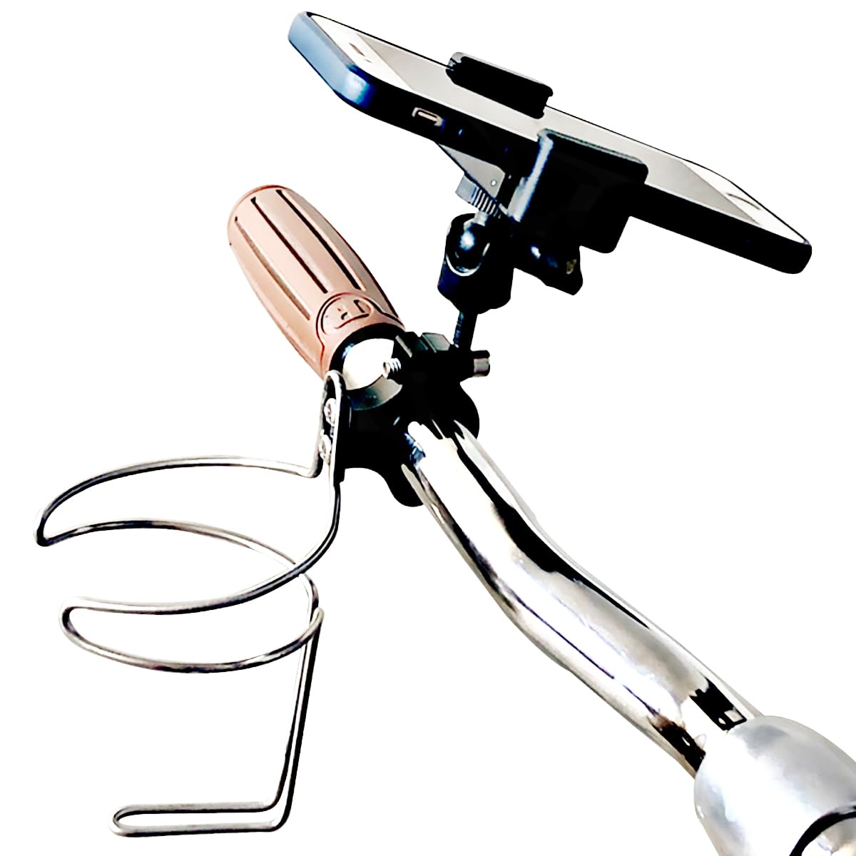 SUNNANDAEG Bike Cup Holder with Phone Holder Stainless Steel Bicycle Cup Holder with Cellphone Holder for Handlebar 22.2mm Handmade Cup and Phone Holder for Chrictmas Gift Bike Accessories