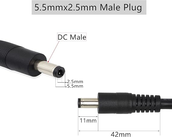 GINTOOYUN 2 Pack DC Power Pigtails Cable, DC 5.5mm x 2.5mm Male Plug Jack to Bare Wire Open End Power Supply Replacement Repair Cord, for Security Camera,LED Strip Light,DVR 0.8FT(Black-0.25m)