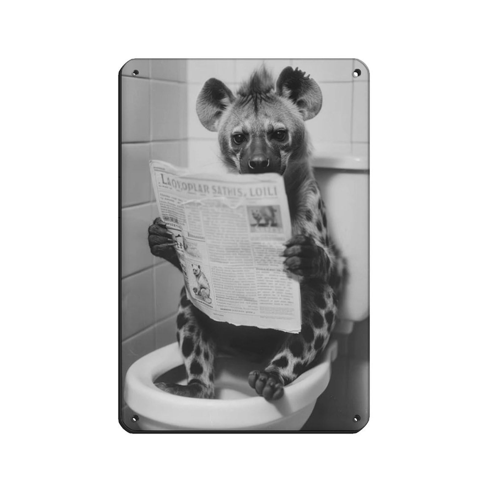 Lxwnze 20L X 30W Cm Hyena Sitting On The Toilet Reading A Newspaper (2) Retro Poster Metal Tin Sign Chic Art Retro Iron Painting Bar People Cave Cafe Family Garage Poster Wall Decoration 8X12inch(20X30cm)