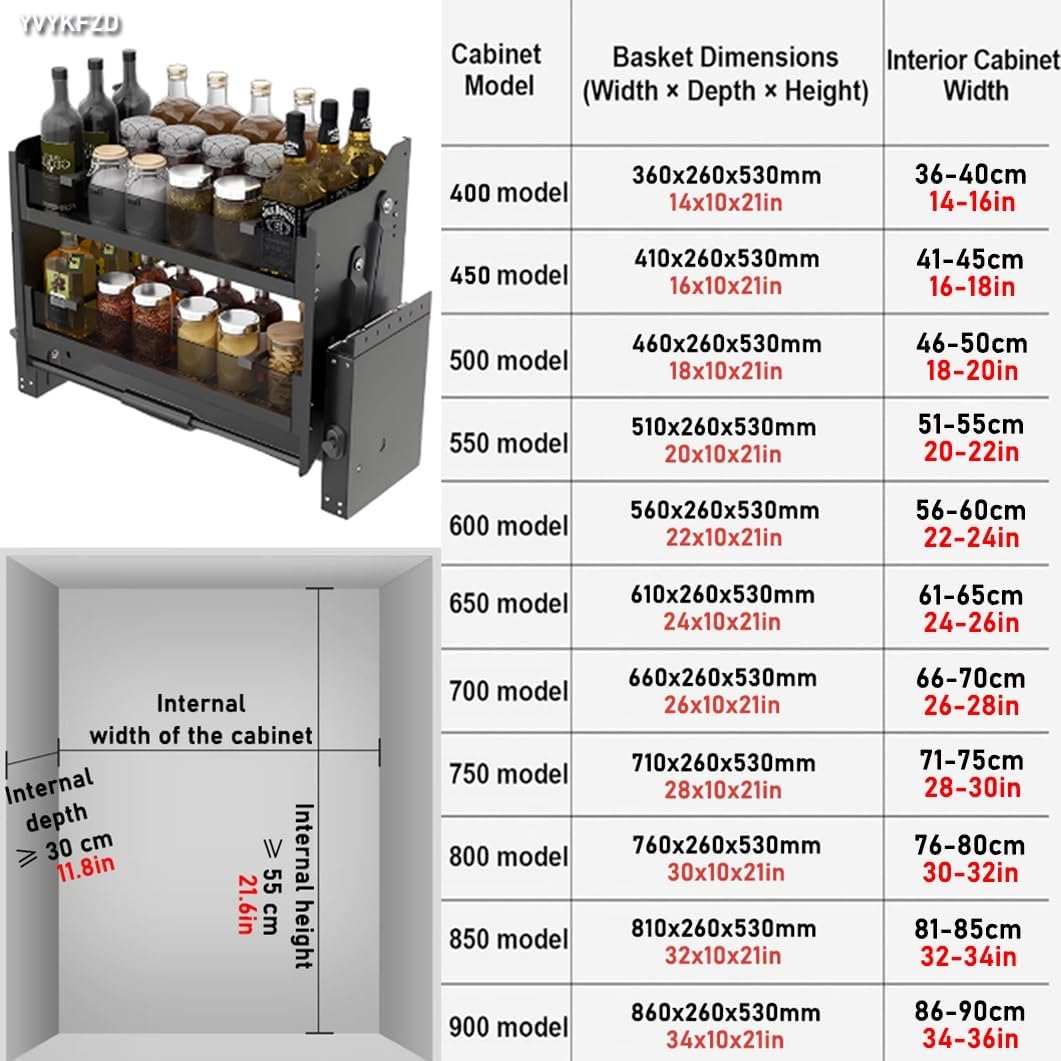 YVYKFZD 2 Tier Pull Out Cabinet Organizer, Heavy-Duty Wall Pull Down Shelf, Kitchen Cabinet Organizer, Large Capacity Storage Rack, High Cabinet Lifting and Folding(White,18"x10"x21"/46x26x53cm)