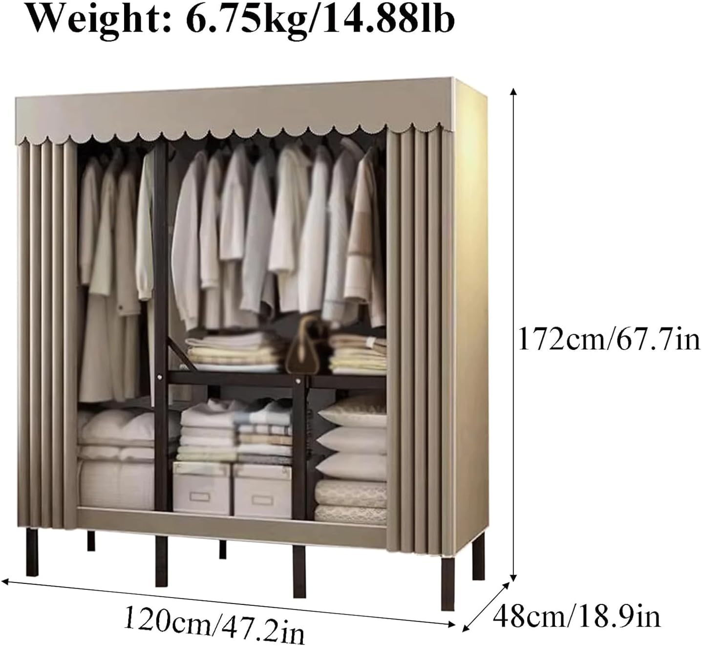 large closets Folding Closet Steel Frame Clothes Closet with Cloth Cover Portable Wardrobe Closet for Bedroom Hanging Wardrobe Closet Space-saving