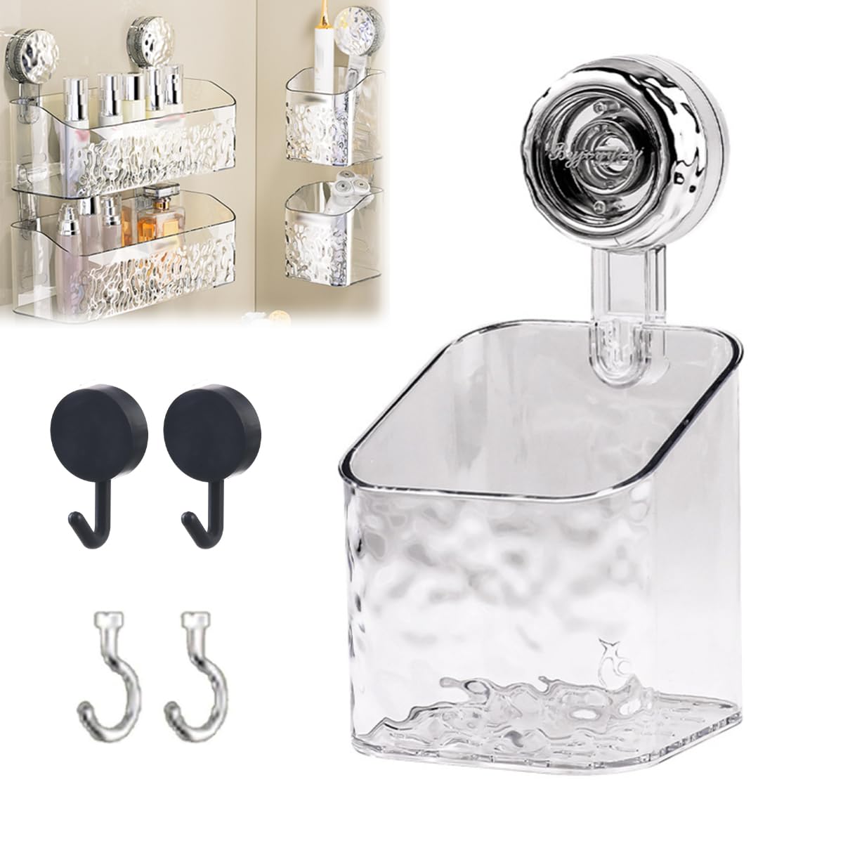 Vulvv Firmstaunch Suction Cup Storage Organizer Shower Caddy Suction Cup No-Drill Bathroom Suction Storage Box Large Capacity Strong
