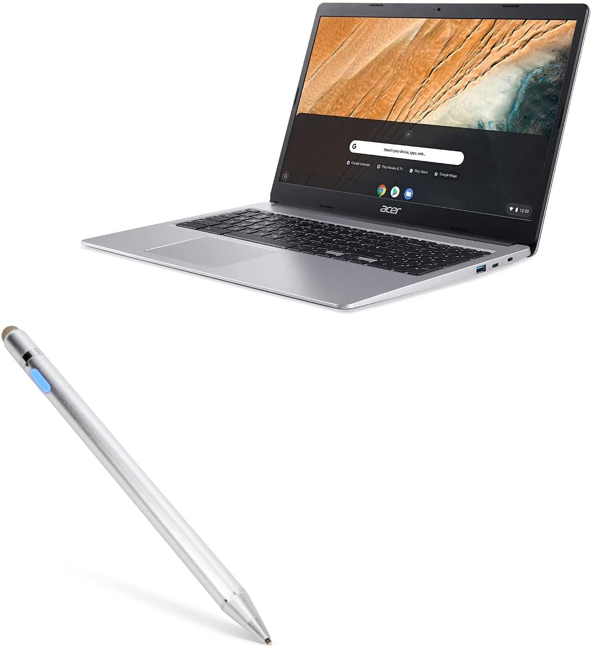 BoxWave Stylus Pen Compatible with Acer Chromebook 315 (CB315-3HT) - AccuPoint Active Stylus, Electronic Stylus with Ultra Fine Tip - Metallic Silver