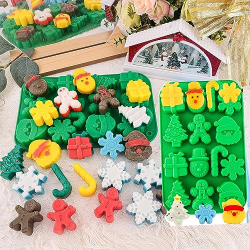 Bamutu Christmas Theme Silicone Mold 2Pcs-14Cavitives Gingerbread Man Candy Cane Snowman Christmas Tree Snowflake Santa Clause Presents Chocolate Silicone Molds For Candy Soap Jelly Ice Cube Tray thumb #4