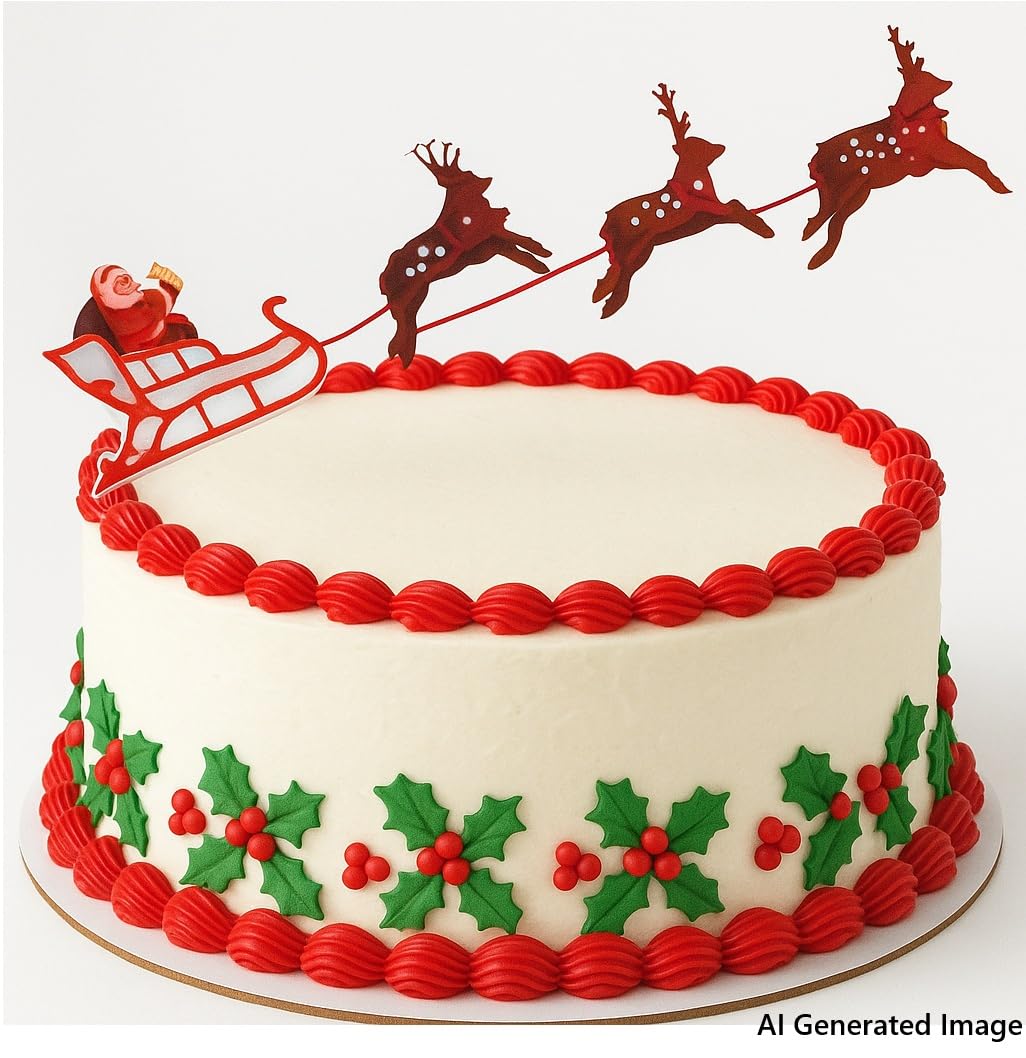 Set Of 5 Brown Reindeer Plastic Cake Toppers - Christmas Cupcake & Yule Log Decorations - View #2
