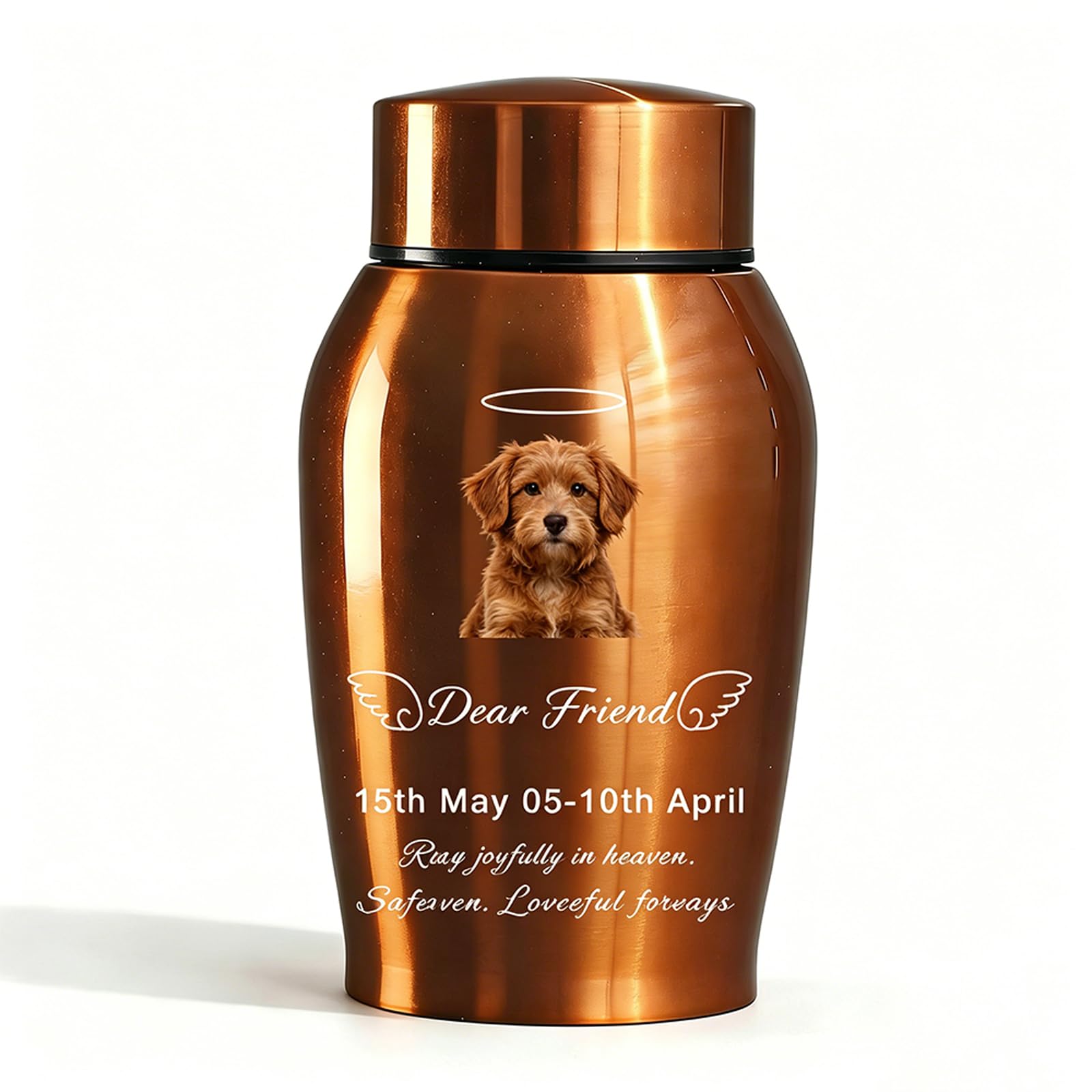Personalised Pet Urn, Custom Dog and Cat Cremation Urn with Engraved Name & Photo, Memorial Funeral Keepsake, Sympathy Remembrance Gift for Lost Pets (Angel)