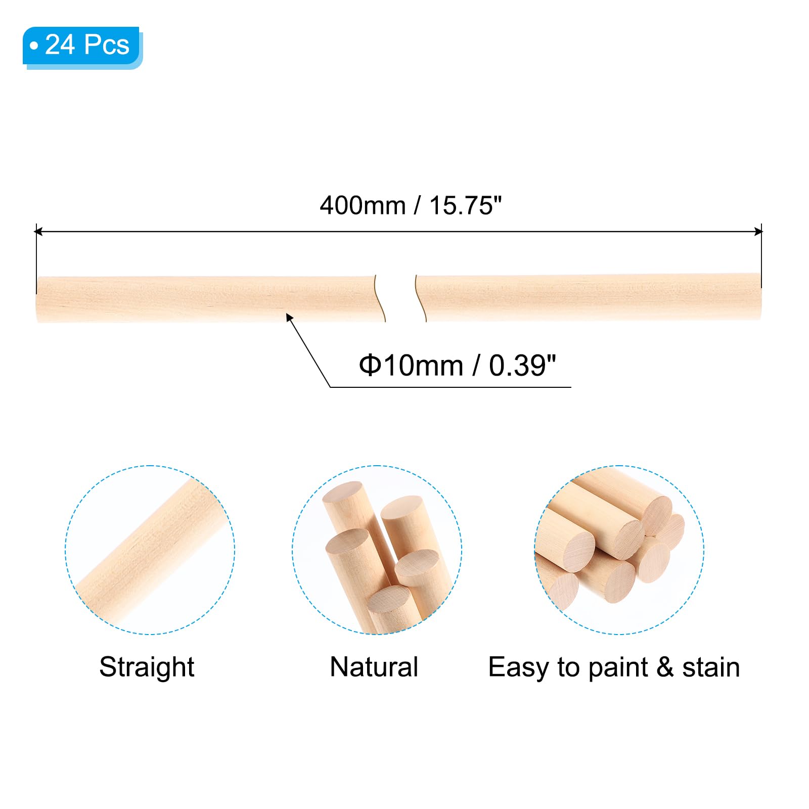 PATIKIL 2/5x15.75inch Wooden Dowel - Image 2