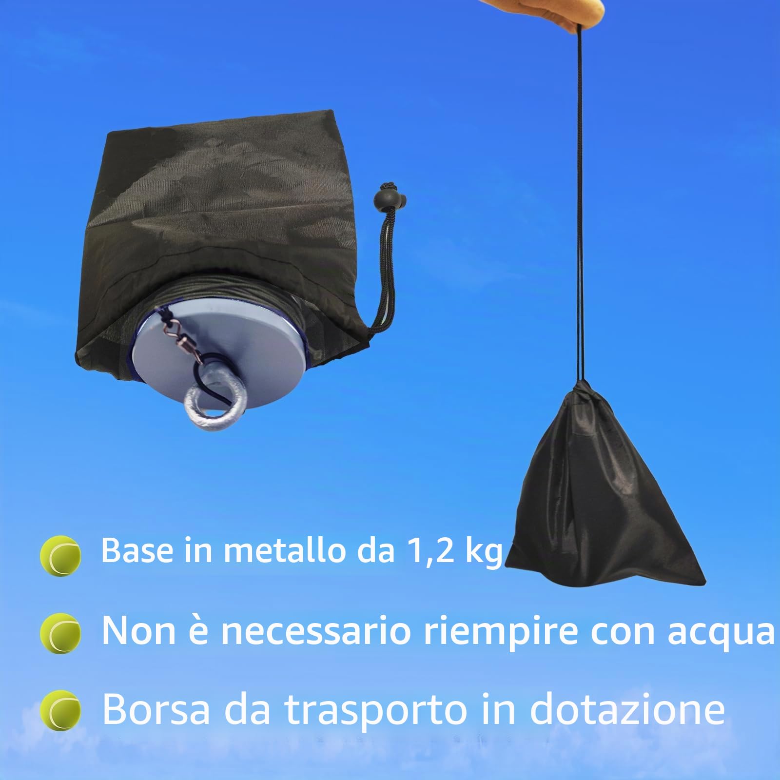Dispositivo di Allenamento per Tennis con base metallica da 1,2 kg, Innovativo Dispositivo Sportivo per Il Tempo Libero per Giocare e Allenarsi all'aperto, in Giardino - Allenatore di Tennis