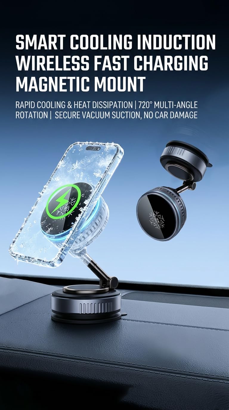 25W Qi2.2 Magnetic Wireless Car Charger with Active Semiconductor Cooling, Detachable MagSafe Car Mount & Desktop Stand, Fast Charging Phone Holder for iPhone 17/16/15/14/13/12 Series image 2