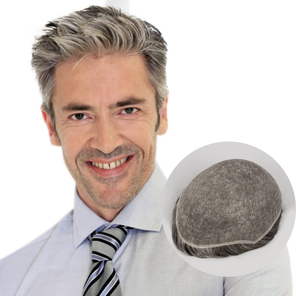 Toupee for Men 100% Real Human Hair 8×10 inch Base Cap Super Soft and Breathable Full Lace light Medium Density Hair Replacement System for Men, #1B60 with 60% white hair Toupee for Men 100% Real Human Hair 8×10 inch Base Cap Super Soft and Breathable Full Lace light Medium Density Hair Replacement System for Men, #1B60 with 60% white hair