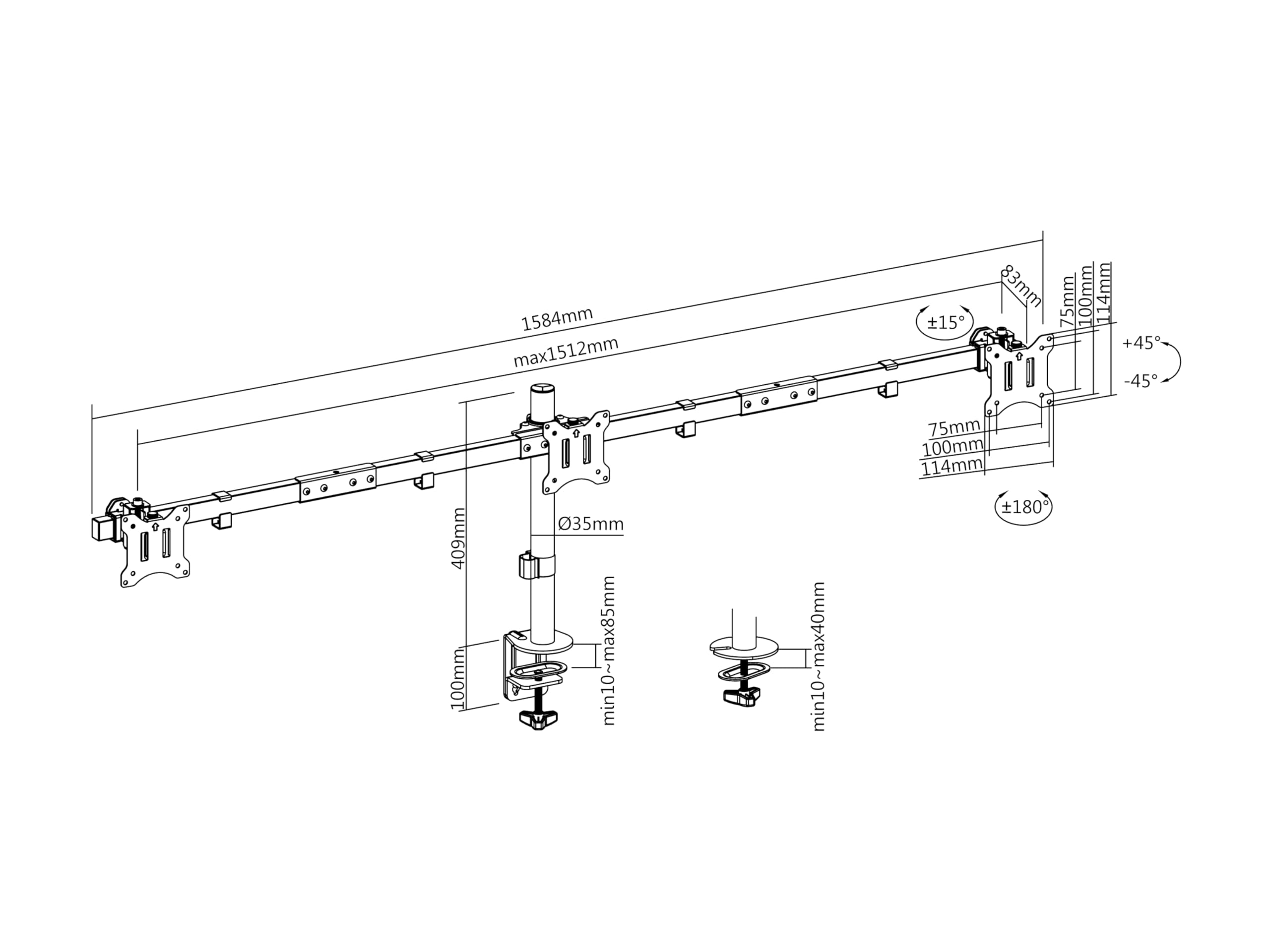 Equip 650158 17"-32" supporto da tavolo mobile per tre monitor