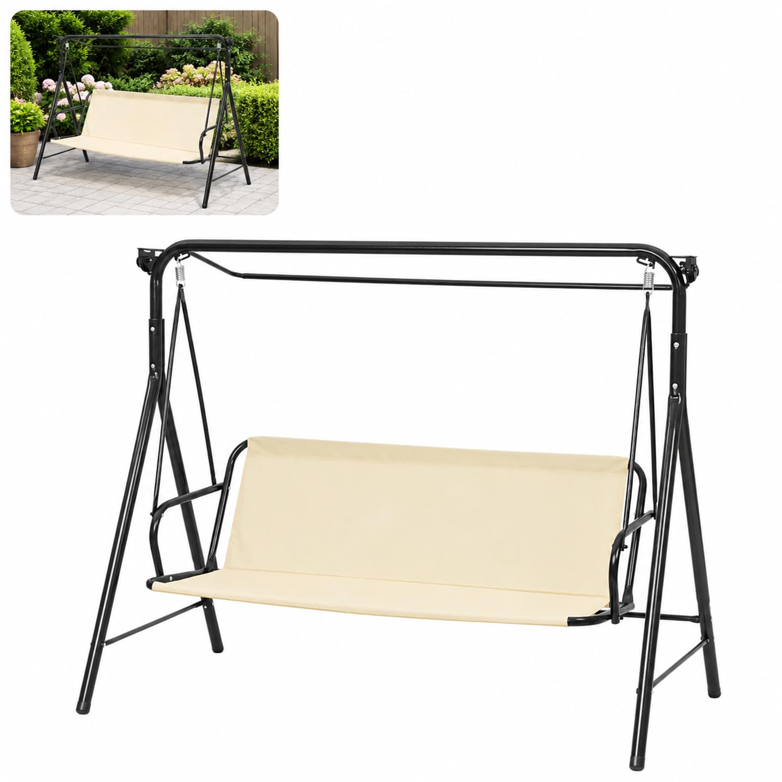Porch Patio Swing Seat Cover Replacement, 600D Thicken Oxford Waterproof Replacement Fabric for Outdoor Garden Swing 2/3 Seater Chair (144 * 45 * 55cm,beige)