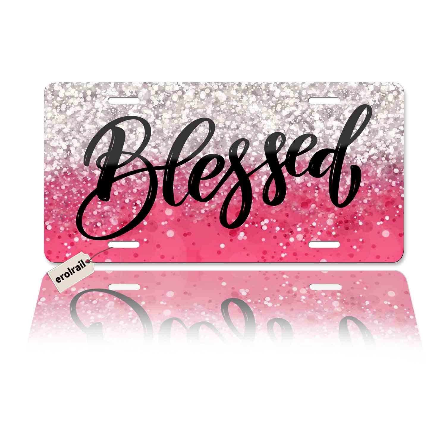 Heavy Duty License Plate Cover,Aluminum Noverlty License Plate Decorative Car Front, Metal License Plate,Vanity Tag ,Decorative Signs 6X12 Inch - Blessed Pink Sequins
