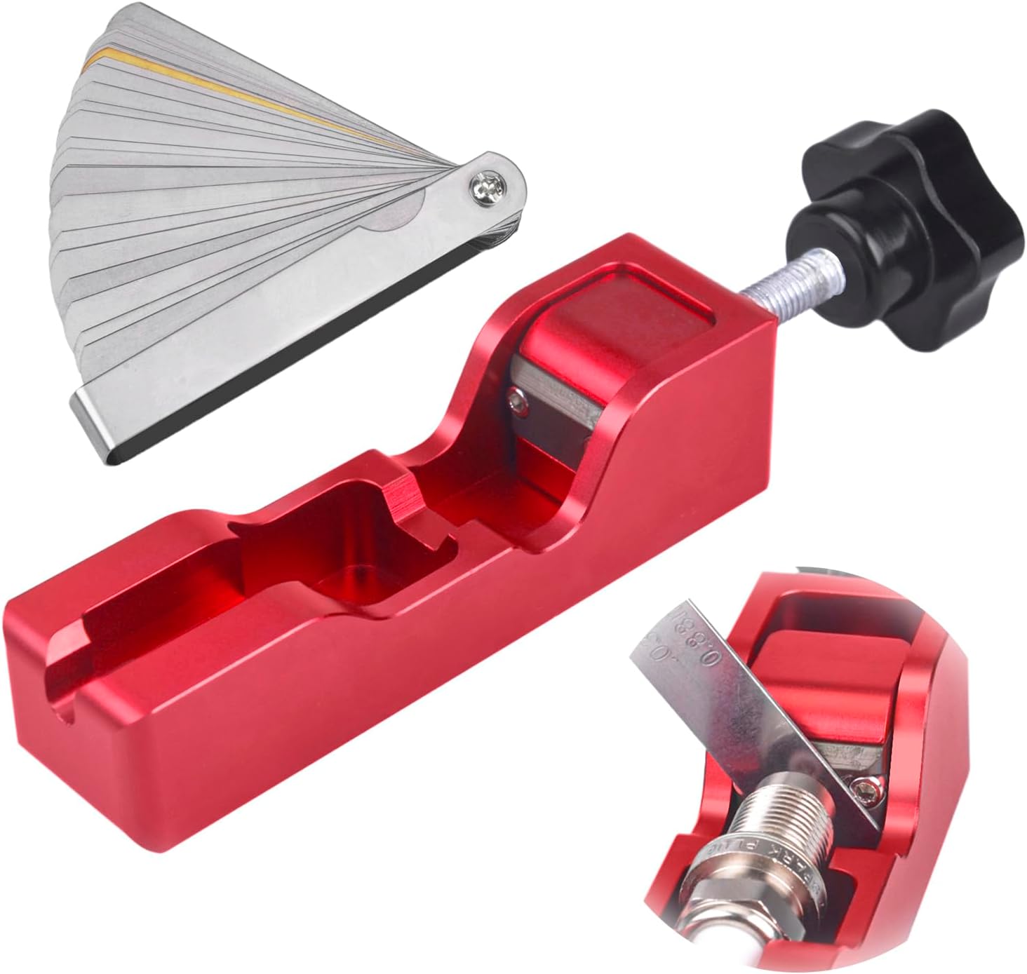 Universal Spark Plug Gap Tool Compatible with Most 10mm 12mm 14mm 16mm Spark Plugs Red - 1 Set with Feeler Gauge red red
