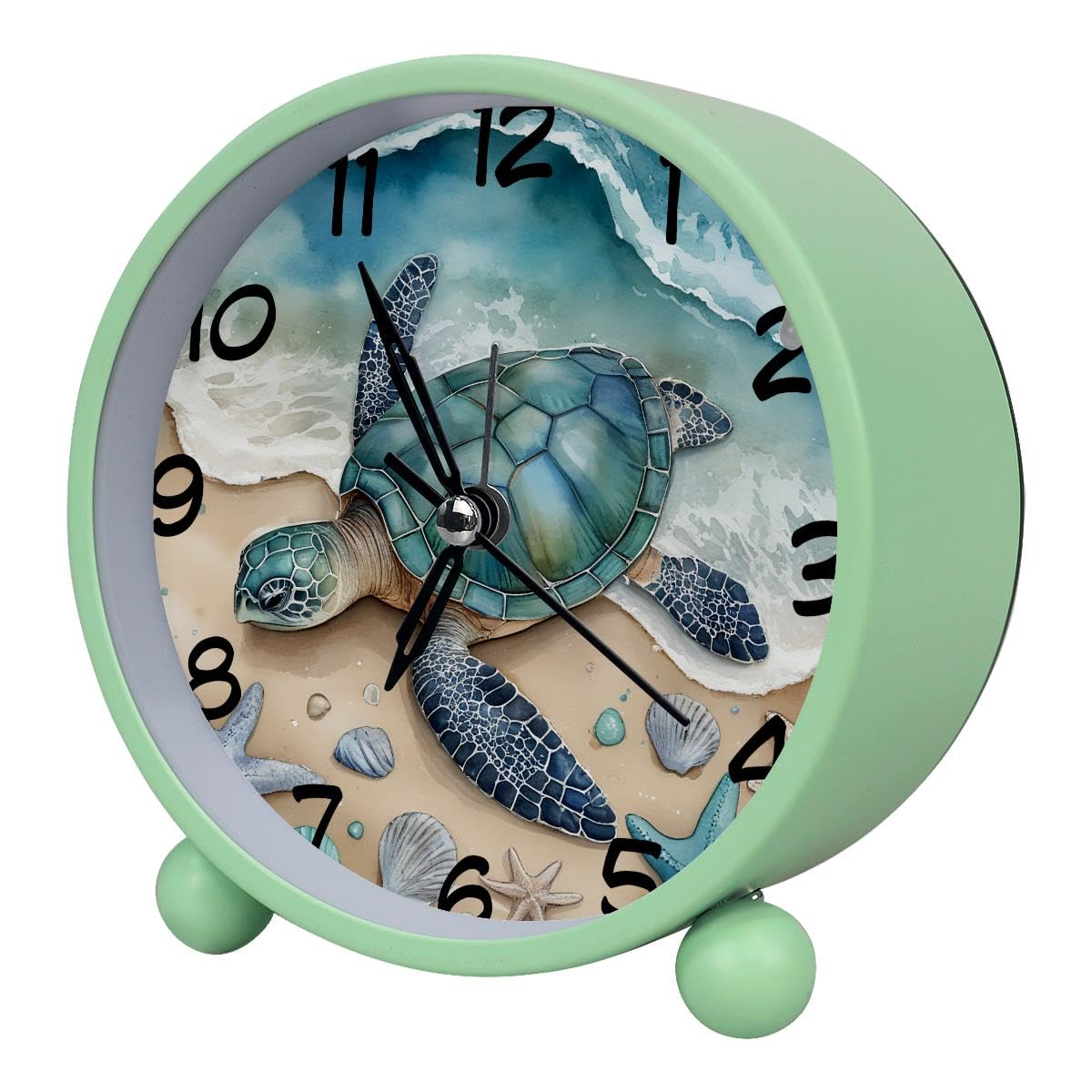 Luoweisi Analog Alarm Clock Turtle Beach Starfish, Silent Non-Ticking with Night Light, Battery Operated, Round Desk Alarm Clock for Office, Bedroom, Elderly, Adults, Children, Student Gifts