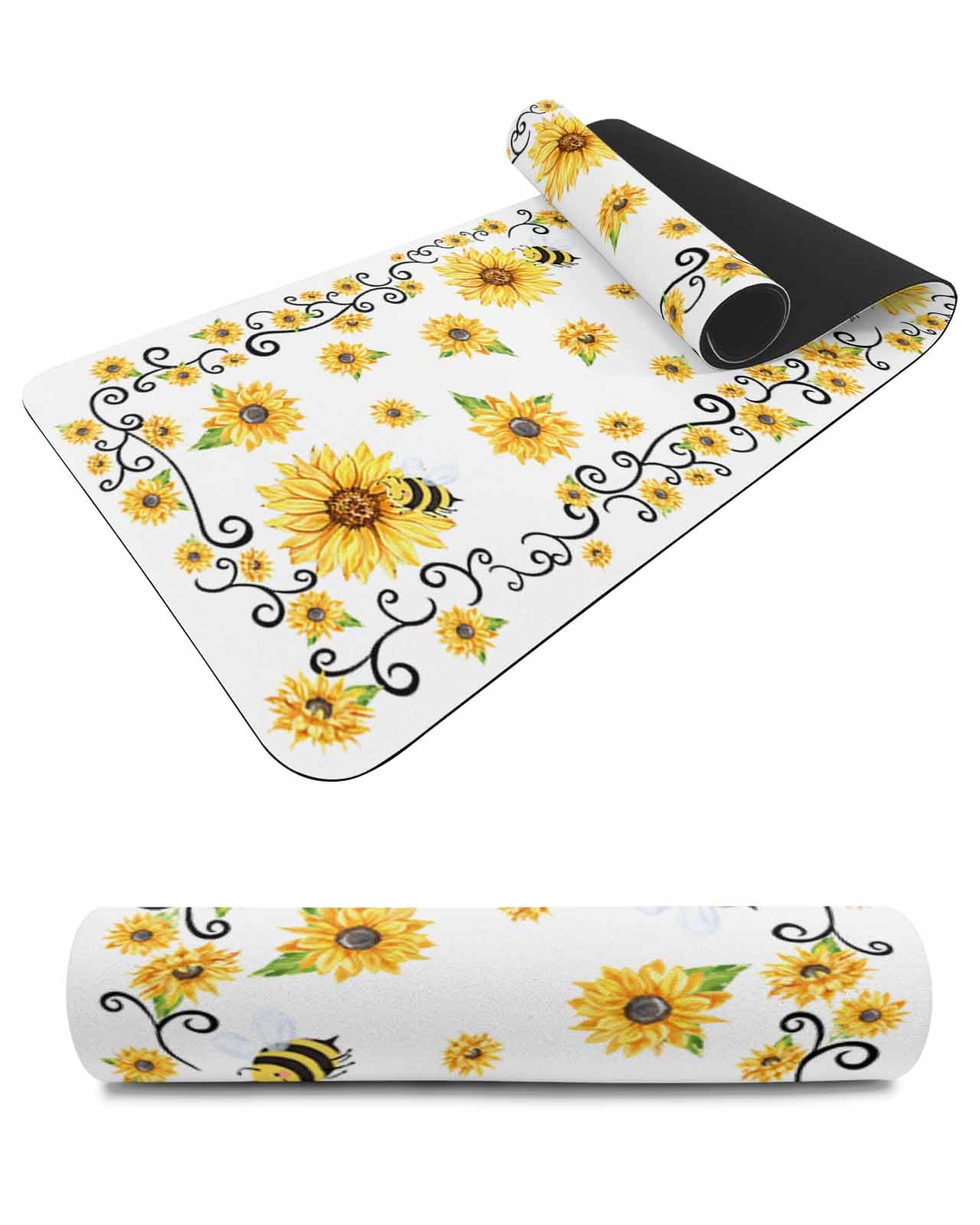 Debedcor Heat Proof Table Pads Waterproof Decorative, Sunflower Bee Farmhouse Non-Slip Table Countertop Protector, Rustic Spring Summer Floral Insulation Mat for Kitchen Room, 40 x 12 Inches