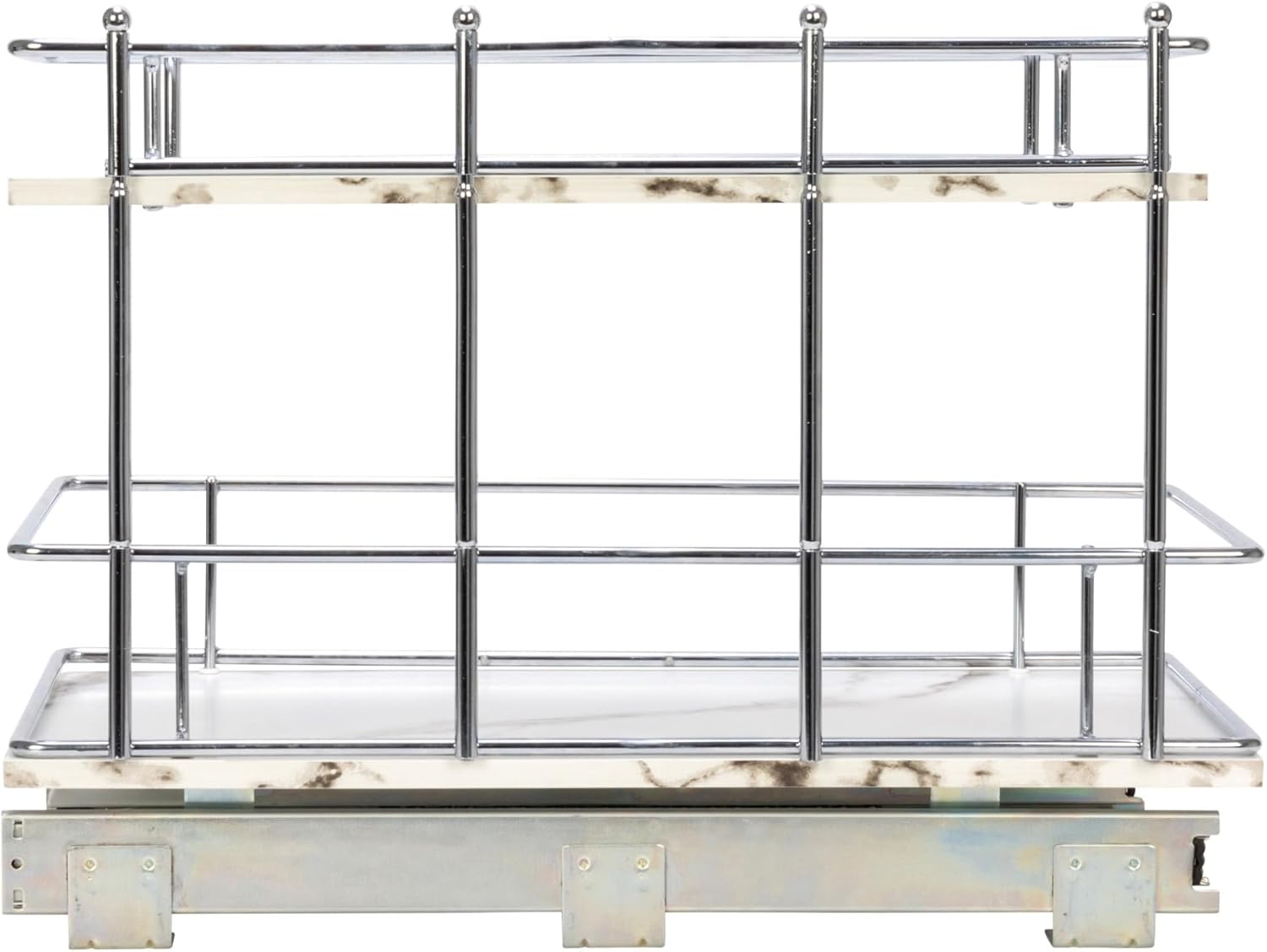Household Essentials Glidez Chrome-Plated Steel and Faux Marble Pull-Out/Slide-Out Storage Organizer for Under Sink or Cabinet - 2-Tier Design - Fits Standard Size Cabinet or Shelf, White and Chrome